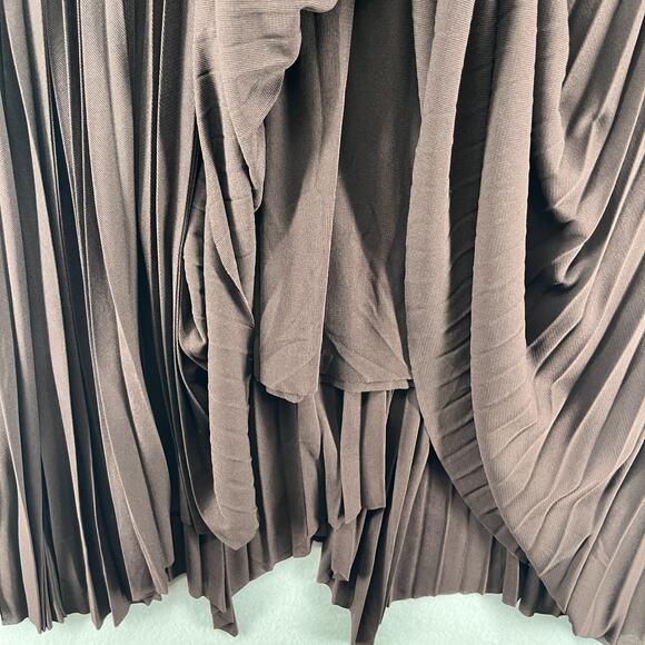 ZARA Skirt L Pleated Asymmetric Hem Elastic Waist Midi Swing Lined Brown - Picture 8 of 12